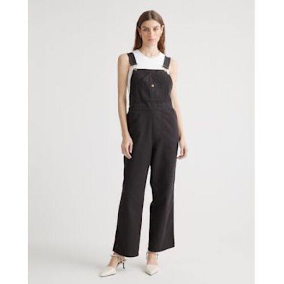 Quince Pants - Quince Women Organic Stretch Cotton Twill Relaxed Overalls Black Pants M